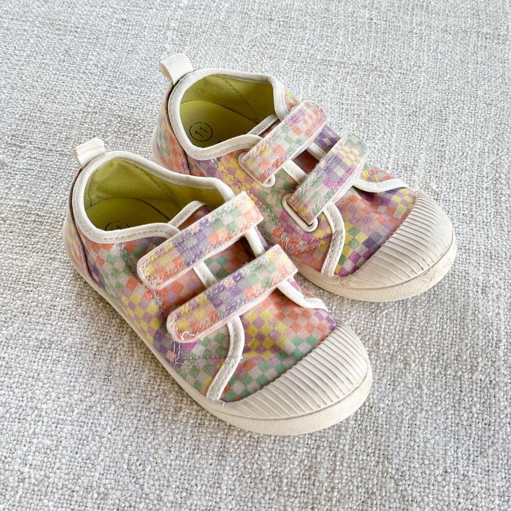 Cat & Jack Pastel Checkered Sneakers GUC Toddler 11